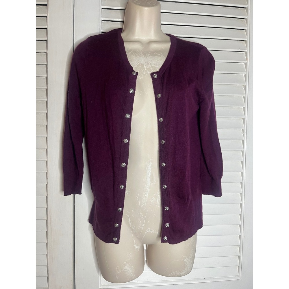 White House Black Market Purple Wool Blend Snap Front Cardigan Sweater Small